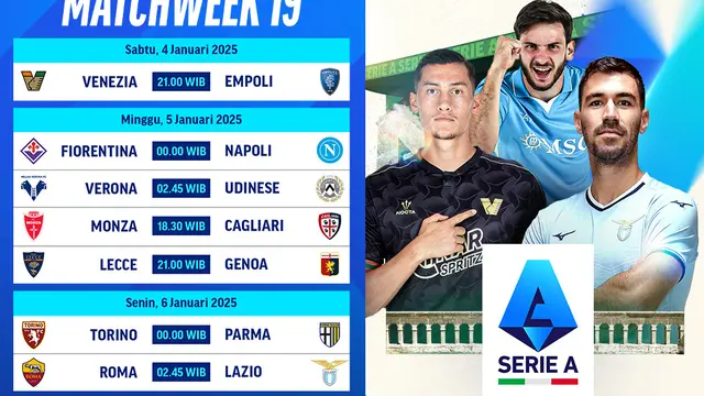 Jadwal Big Match Serie A: AS Roma vs Lazio di Vidio