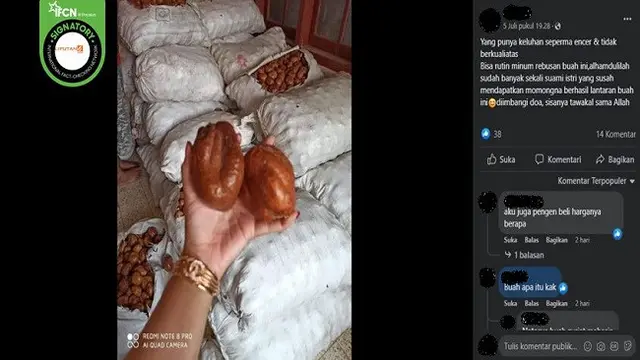 Gambar Tangkapan Layar Klaim Mengonsumsi Air Rebusan Buah Zuriat Dapat Meningkatkan Peluang Hamil (sumber: Facebook).
