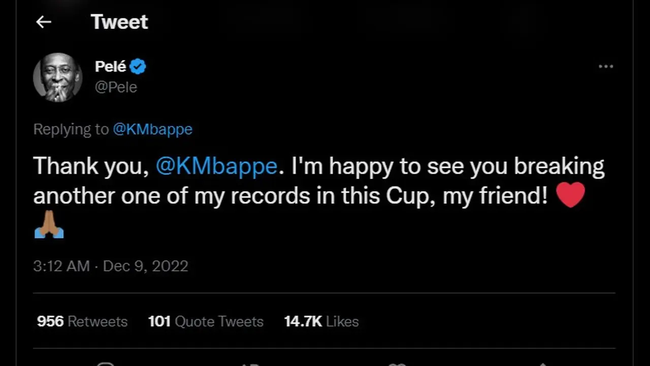 Pele Balas Cuitan Mbappe di Twitter