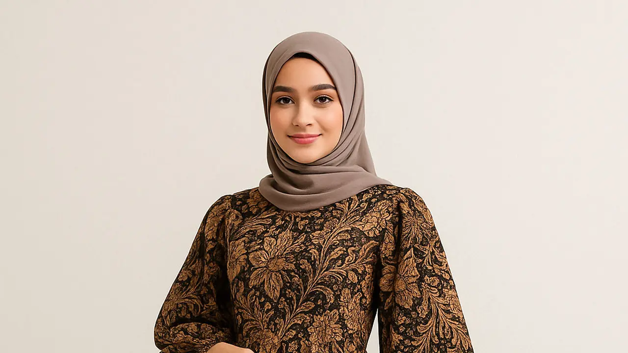 Model Gamis Batik Lengan Balon Syar’i Kekinian