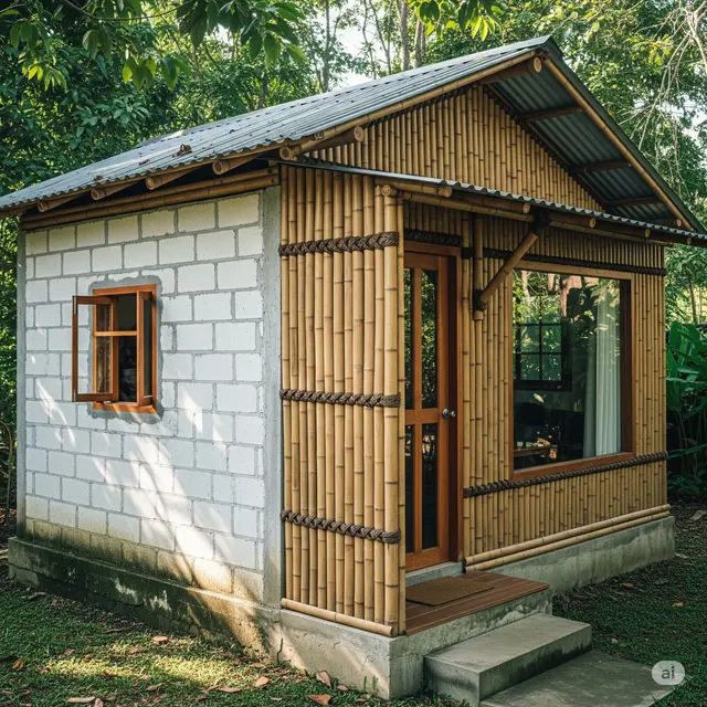 Rumah Kecil Batako dan Bambu 1 Lantai
