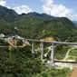 Foto udara pada 24 Juli 2020 memperlihatkan Jembatan Super Utama Sungai Mekong Ban Ladhan di Jalur Kereta China-Laos di Laos. Jalur kereta tersebut membentang sepanjang 400 km lebih dari gerbang perbatasan Boten di Laos utara, yang berbatasan dengan China, hingga Vientiane. (Xinhua/Pan Longzhu)