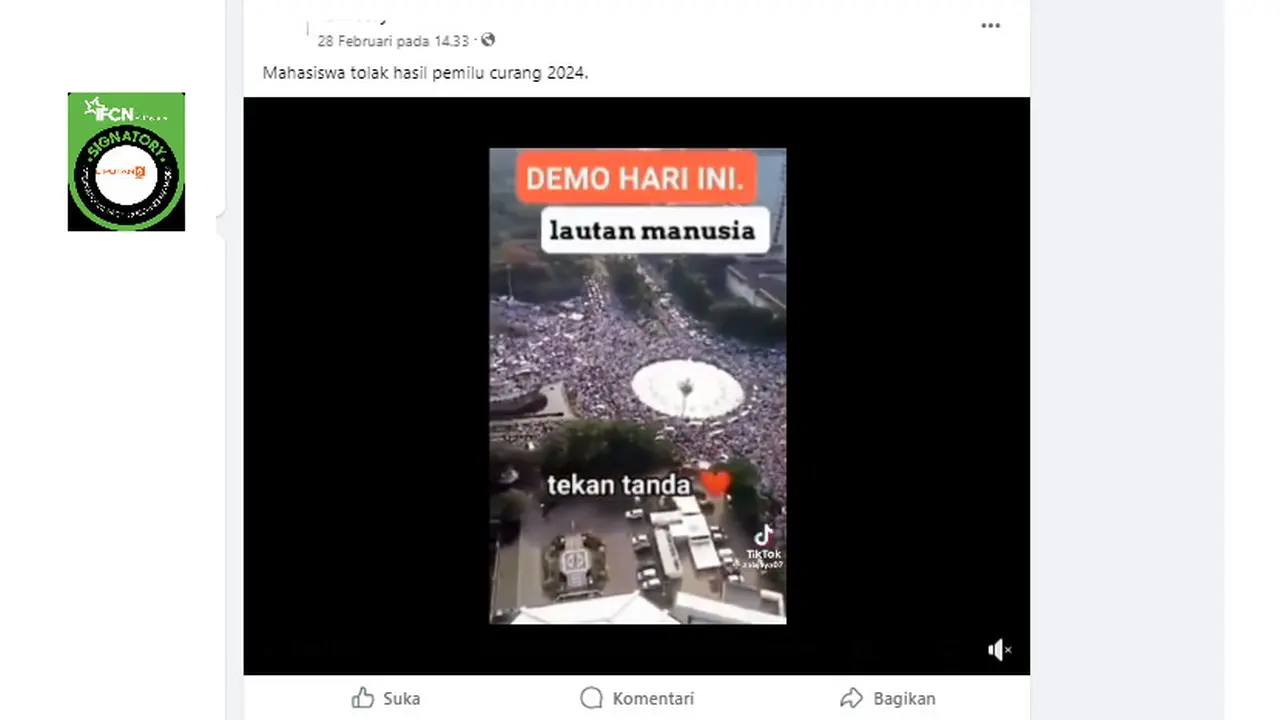 Tangkapan layar klaim video demo mahasiswa karena hasil perhitungan suara  Pemilu 2024