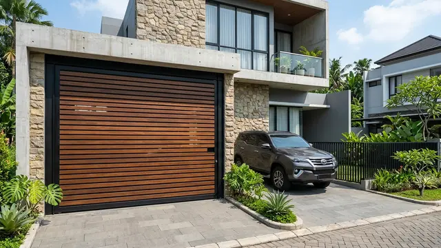 Pintu Garasi dengan Kisi-Kisi Horizontal (AI Generated)