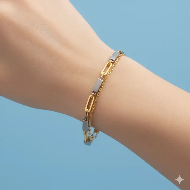 Model Gelang Rantai Emas Kombinasi Titanium untuk Gaya Modern. Gemini