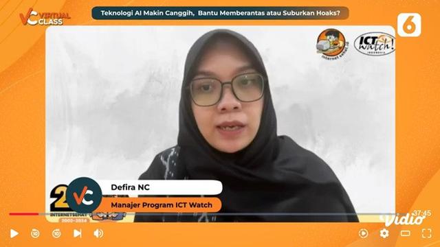 Manajer Program ICT Watch, Defira NC saat menjadi narasumber dalam acara Virtual Class Liputan6.com.