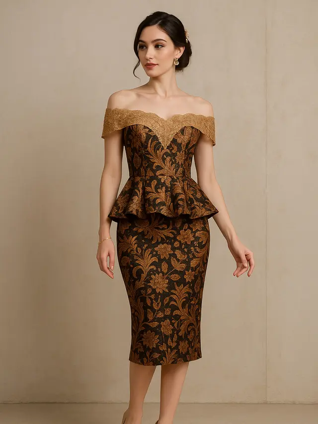 Model Dress Batik Brokat Off Shoulder