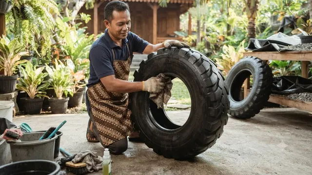 Cara Membuat Kolam Mini dari Ban Bekas