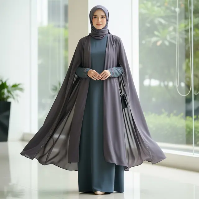Model Gamis Abaya Outer 2 in 1 untuk Lebaran 2026.