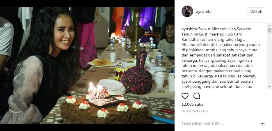 Ayushita baru saja merayakan ultah ke-28 (Foto: Instagram)