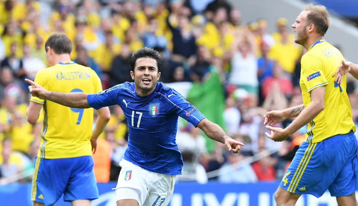 Eder mencetak gol tunggal kemenangan Italia atas Swedia melalui aksi individunya. Selain itu, Eder juga memenangi 100% duel perebutan bola. (AFP/Vincenzo Pinto) 