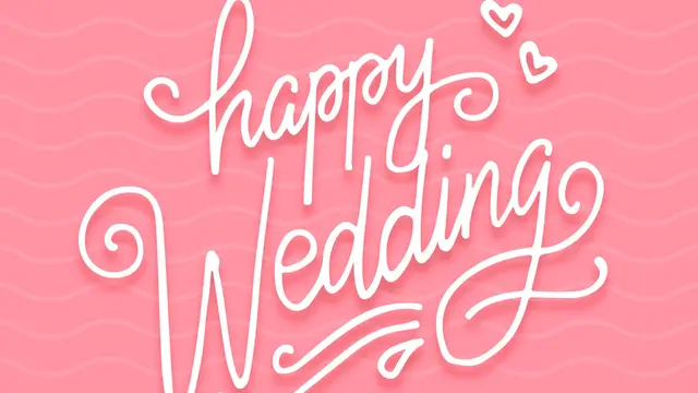Ilustrasi happy wedding, ucapan pernikahan, menikah