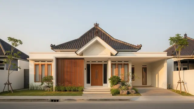 Desain Rumah Minimalis dengan Atap Limasan dan Teras Lebar/Gemini AI