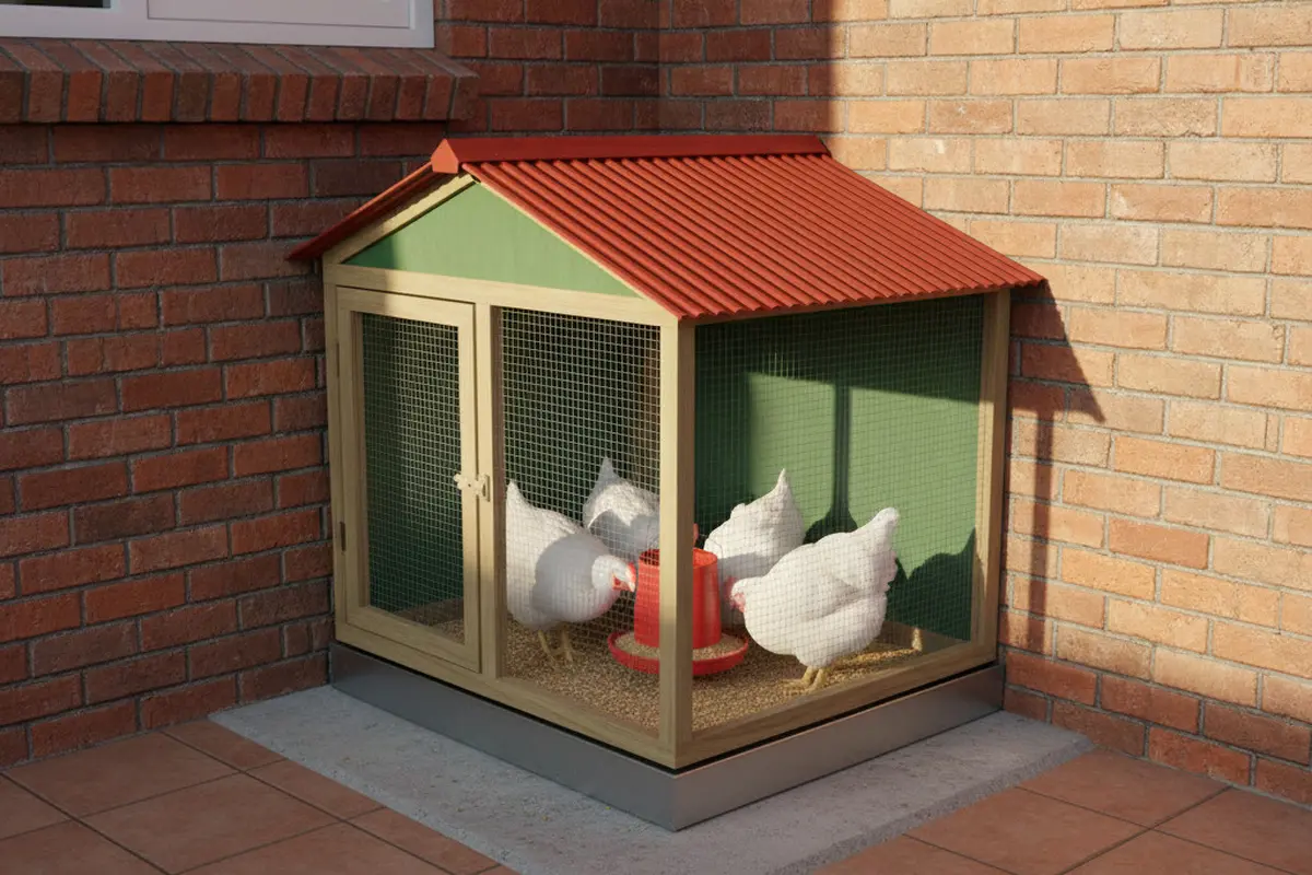 Model Kandang Ayam untuk 5 Ekor di Rumah Kecil. AI