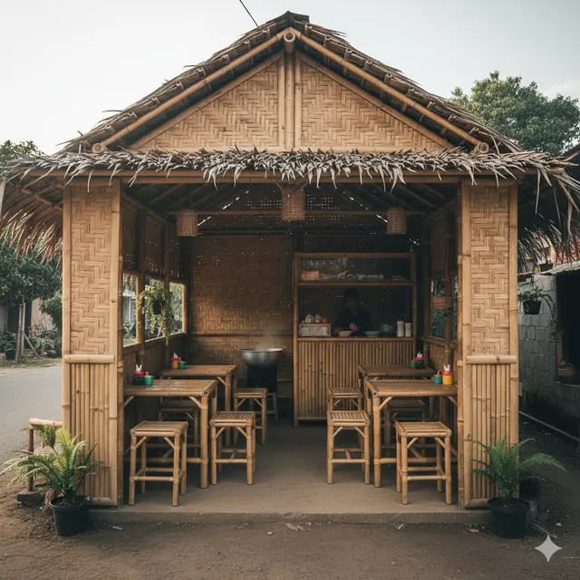 Desain warung bakso dari bambu (Foto: Gemini AI)