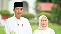 Presiden Joko Widodo atau Jokowi dan Ibu Negara Iriana memberikan ucapan selamat Hari Raya Idul Fitri 1445 Hijriah kepada umat Islam di seluruh Indonesia. (Dok. Vico - Biro Pers Sekretariat Presiden)