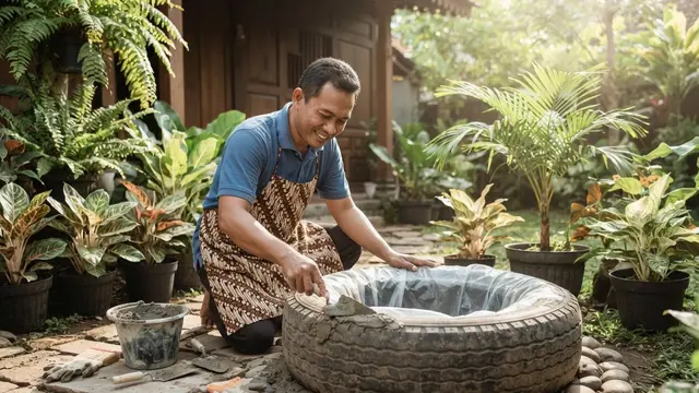 Cara Membuat Kolam Mini dari Ban Bekas