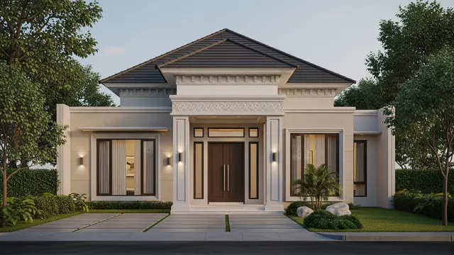 Model Rumah Klasik Modern dengan Plafon Depan Megah