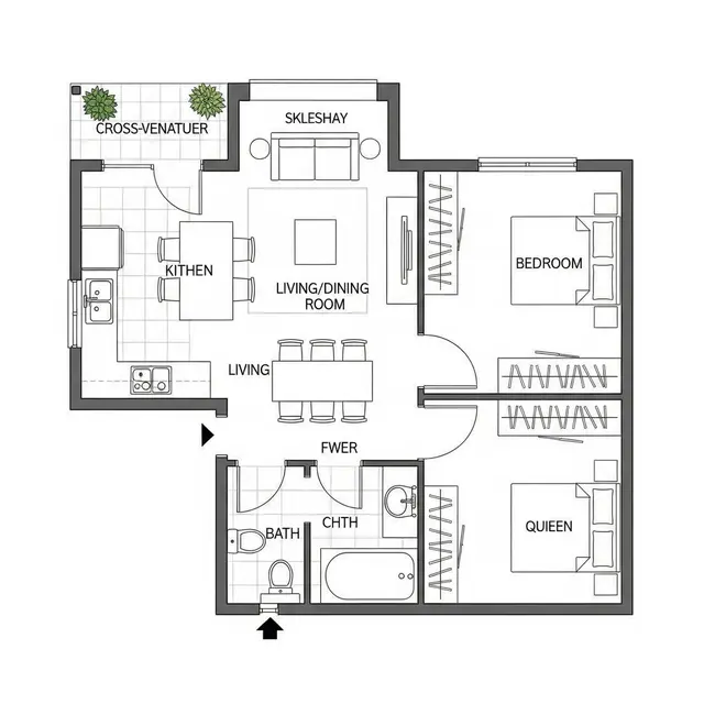 Inspirasi Denah Rumah Ukuran 7x10 Kamar 2 Sederhana. Foto: Gemini