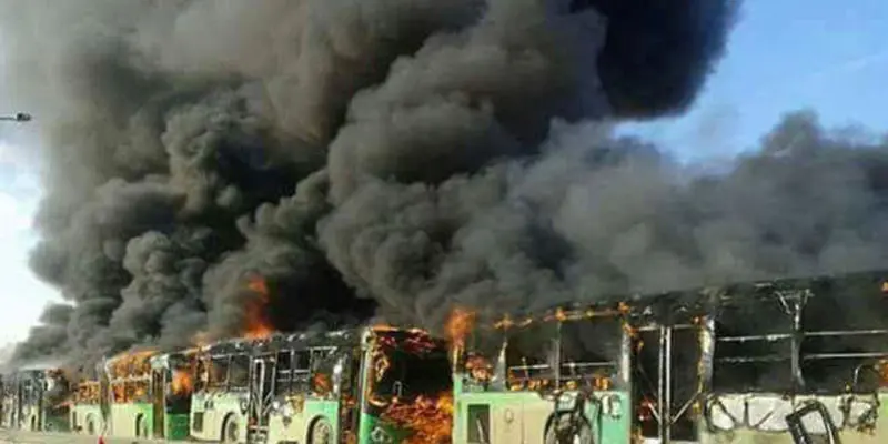 20161218-Bus Pengangkut Warga Aleppo Diserang dan Dibakar-Suriah