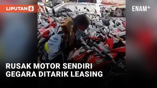 VIDEO: Emak-emak Ngamuk Rusak Motor Sendiri akibat Ditarik Leasing