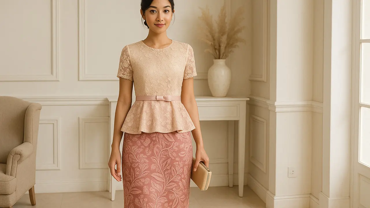7 Model Dress Batik Kombinasi Dusty Pink dan Brokat Cream, Elegan dan Anggun untuk Acara Resmi