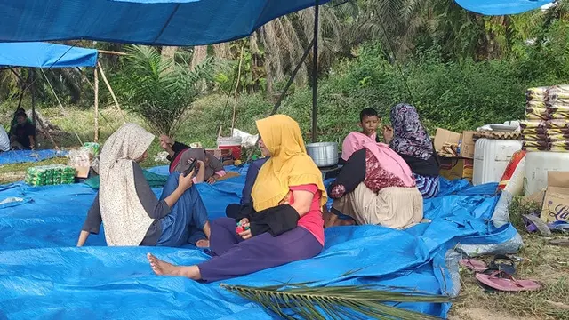 Masyarakat petani plasma di Desa Gondai, Kabupaten Pelalawan, mendirikan tenda untuk menjaga lahannya agar tak dieksekusi.