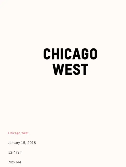Nama Chicago sendiri baru diumumkan setelah 4 hari kelahiran anak ketganya pada 15 Februari waktu setempat. (kimkardashianwest.com)