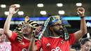 Suporter klub asal Mesir, Al Ahly, mendukung timnya melawan Inter Miami pada pertandingan Piala Dunia Antarklub 2025 di Hard Rock Stadium pada Minggu (15/6/2025). (AP Photo/Rebecca Blackwell)