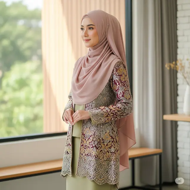 Gamis Outer Brokat Lepas (2-in-1)