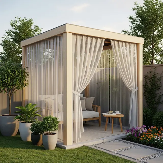 Desain Halaman Belakang Rumah Kecil dengan Gazebo Mini (Image by Gemini)