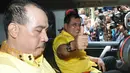 Wakil Ketua Umum Golkar versi Munas Bali Nurdin Halid usai menghadiri Sidang Putusan PTUN terkait sengketa Partai Golkar Jakarta, Senin (18/5/2015).  Majelis hakim PTUN Jakarta memutuskan mengabulkan gugatan kubu ARB. (Liputan6.com/Johan Tallo)