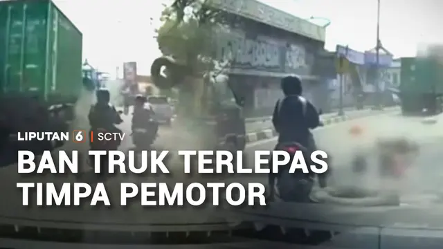 Ban Truk Terlepas Timpa Pemotor