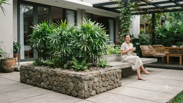 Planter Box Permanen Berlapis Batu Alam (AI Generated)