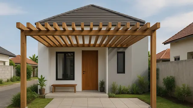 Desain Rumah Minimalis dengan Kanopi Kayu/Ilustrasi gambar oleh AI