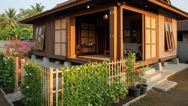 Model Rumah Kayu Modal Rp 50 Juta dengan Halaman Mini di Desa