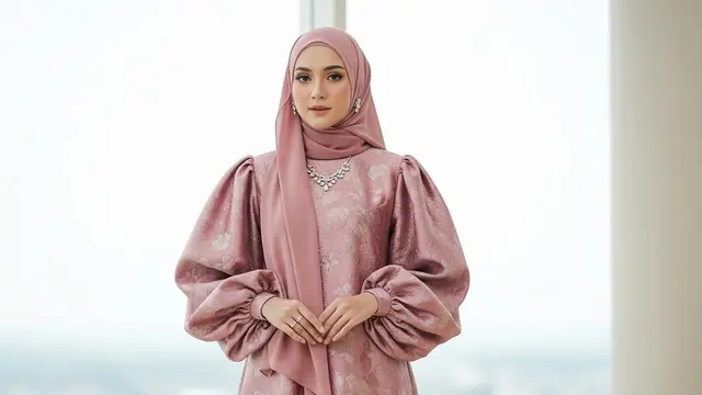 Model Gamis Brokat Pesta Warna Dusty Pink Kekinian