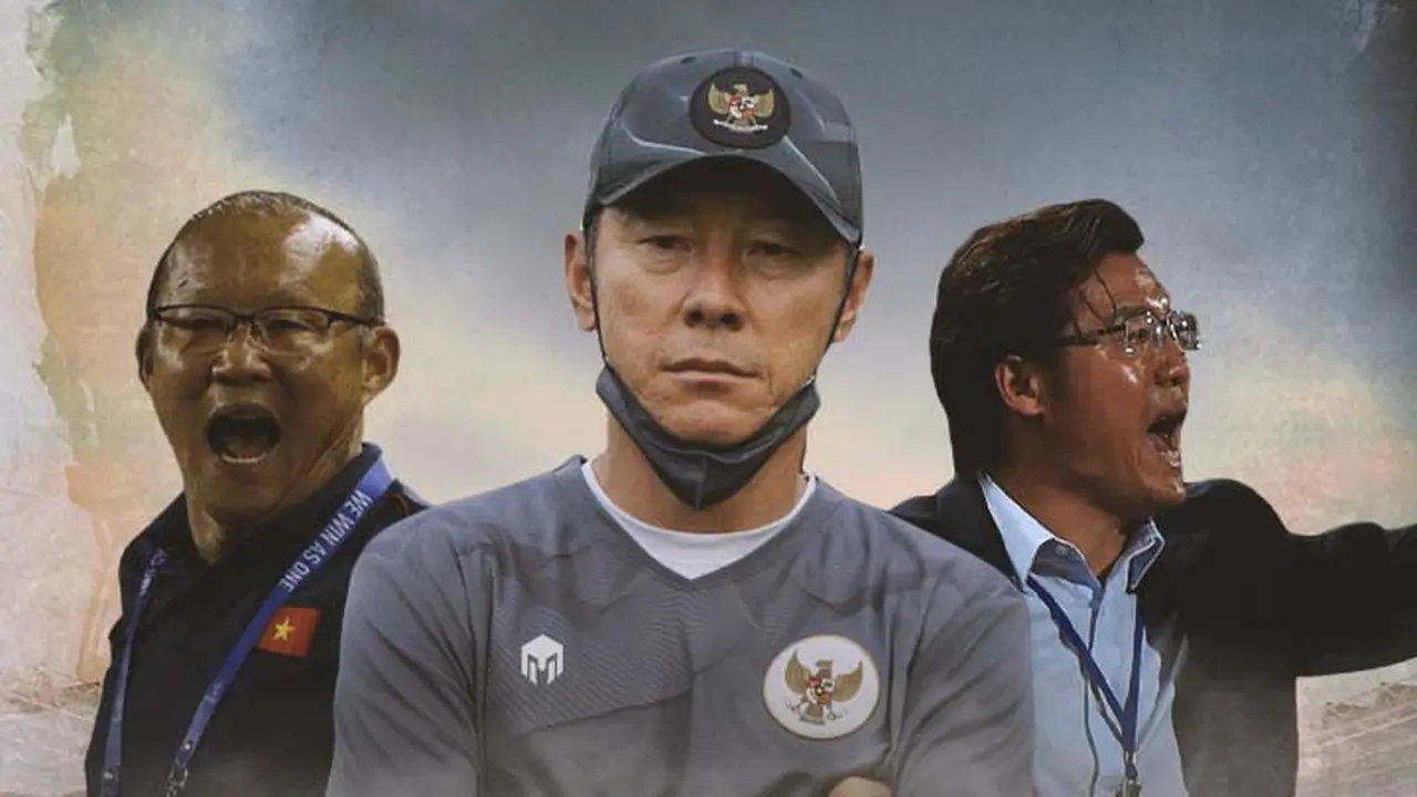 Ilustrasi - Shin Tae-yong diapit Park Hang-seo dan Kim Pan-gon