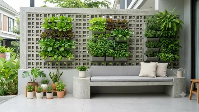 Desain Vertical Garden yang Menyatu dengan Dinding Roster. Gemini
