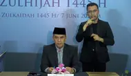 Wakil Menteri Agama (Wamenag) RI Saiful Rahmat Dasuki mengumumkan hasil isbat penentuan awal Zulhijah 1445 H dan Hari Raya Idul Adha 2024. (Foto: Istimewa)