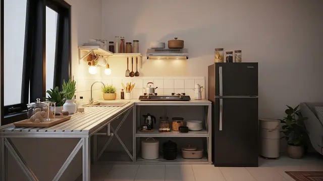 Meja Dapur Baja Ringan Bentuk L yang Cocok untuk Ruangan Sempit/Gemini AI