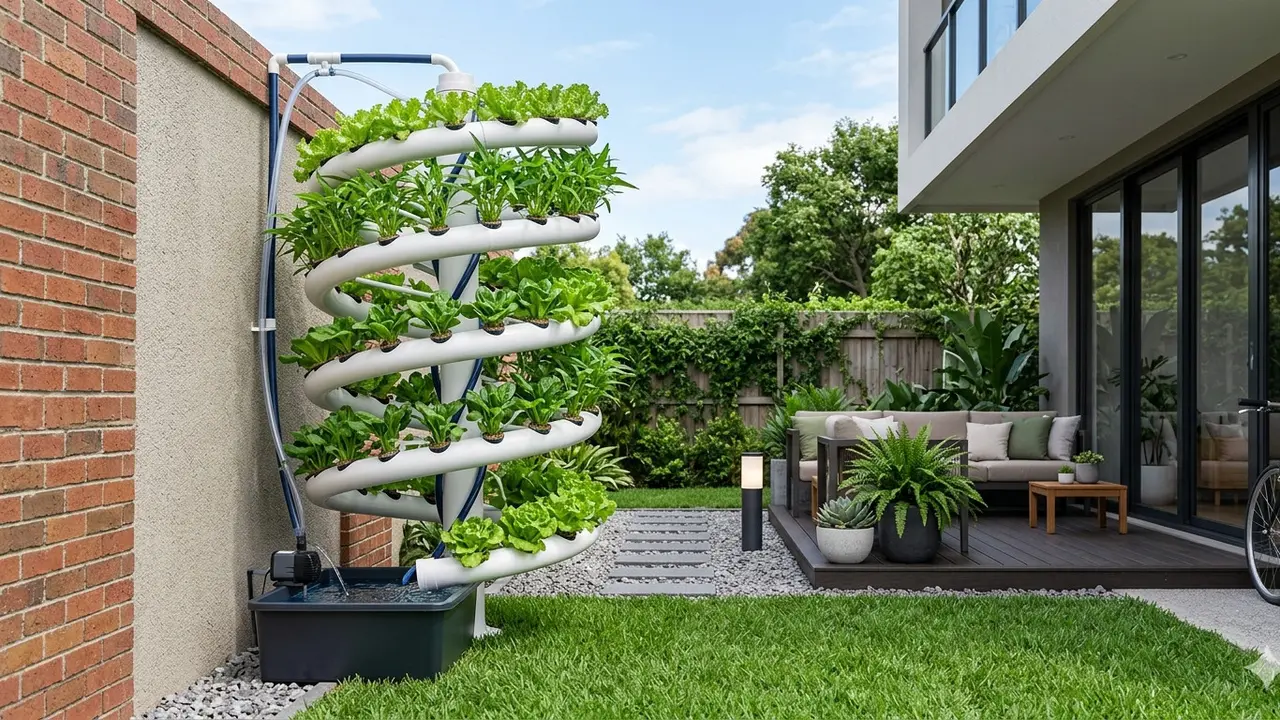 Ide Kebun Hidroponik di Halaman Belakang dengan Sistem Sirkulasi Otomatis.