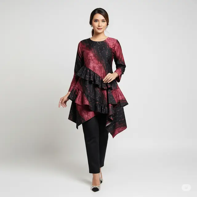 Model Atasan Batik dengan Detail Layer atau Ruffle.