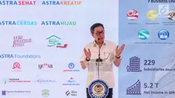Presdir PT Astra International Prijono Sugiarto memberikan sambutan pada acara groundbreaking Kampus Polman Astra Delta Silicon, Bekasi, (10/5/2019). Kampus yang akan menjadi pengembangan dari kampus Sunter, Jakarta Utara dirancang dengan konsep green campus. (Liputan6.com/HO/Ilham)