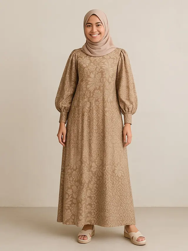 Gaya Batik Kombinasi Lengan Puff Hijab Friendly/Ilustrasi gambar AI