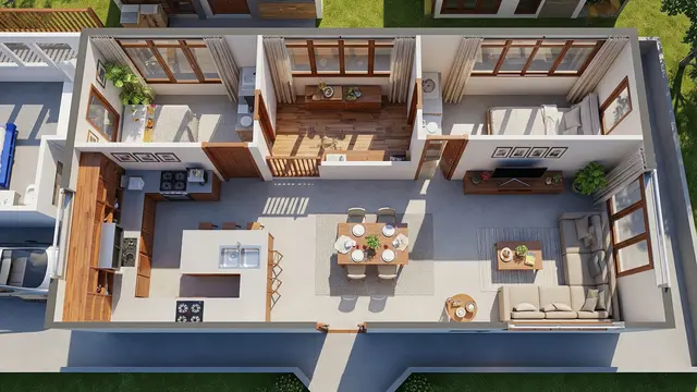 Inspirasi Denah Rumah Sederhana dengan Dapur Terbuka di Kampung/AI Generated