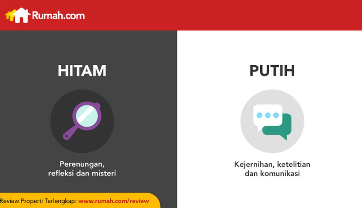 Hitam menstimulasi refleksi serta misteri. Dan putih mewakili kejelasan, ketepatan, dan komunikasi.