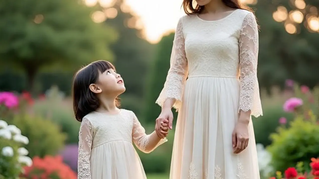 Ilustrasi Long Dress Brokat Kembar Ibu dan Anak (Sumber Gambar: Meta AI)