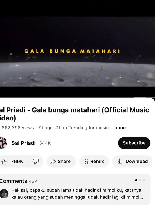 Gisel juga bersyukur karena MV Gala Bunga Matahari masih berada di posisi puncak di YouTube. "Masuk hari k tujuh dan masih jadi trending no1 d youtube untuk music video," tuturnya. (Foto: Instagram/ gisel_la)