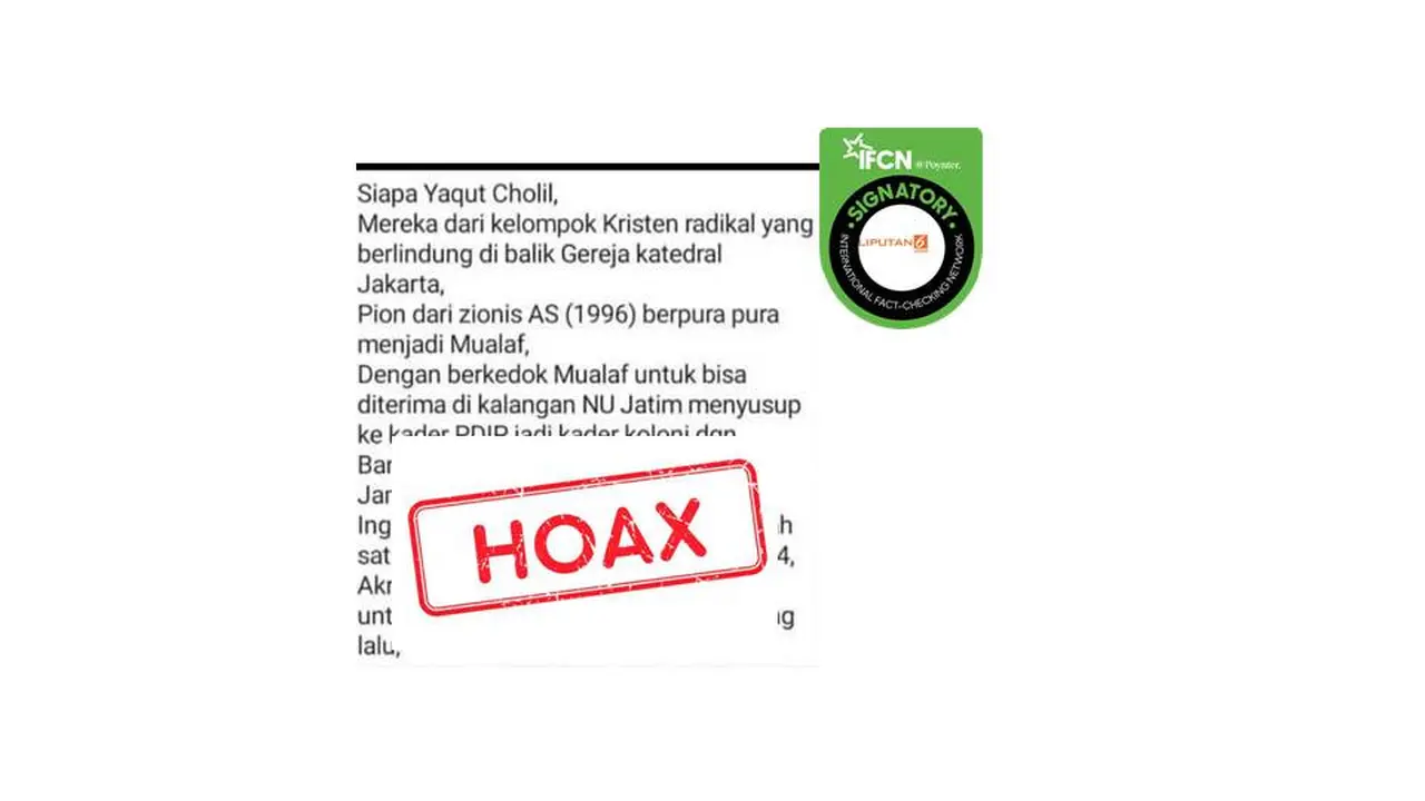 Cek Fakta Yaqut Cholil berasal dari Kristen Radikal